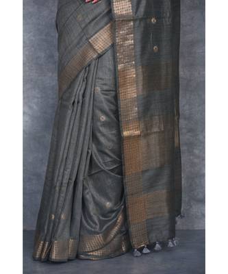 grey silk hand woven handloom saree with blouse 4