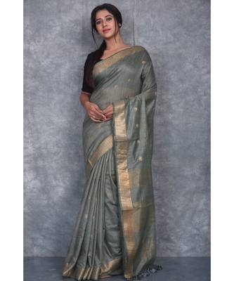 grey silk hand woven handloom saree with blouse 1