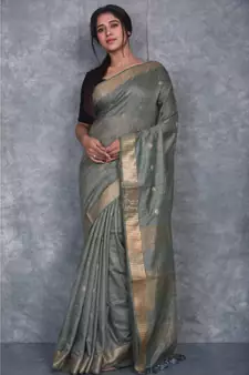 grey silk hand woven handloom saree with blouse