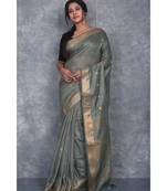 grey silk hand woven handloom saree with blouse