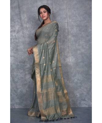 grey silk hand woven handloom saree with blouse 2