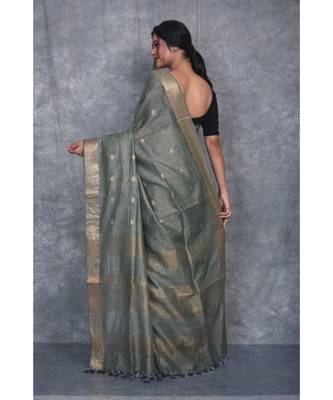 grey silk hand woven handloom saree with blouse 3