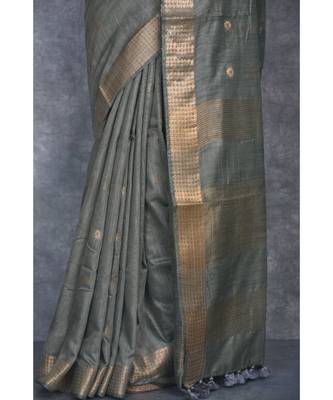 grey silk hand woven handloom saree with blouse 4