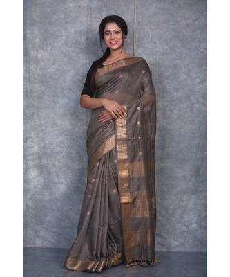 bronze silk hand woven handloom saree with blouse 1