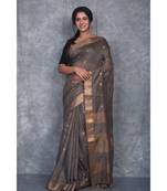 bronze silk hand woven handloom saree with blouse