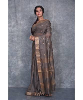 bronze silk hand woven handloom saree with blouse 2