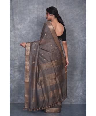 bronze silk hand woven handloom saree with blouse 3