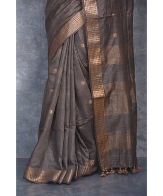 bronze silk hand woven handloom saree with blouse 4