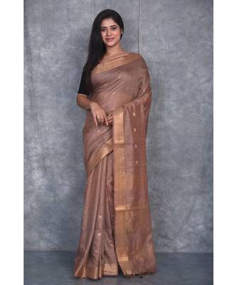 copper silk hand woven handloom saree with blouse 1