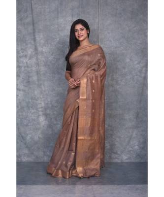 copper silk hand woven handloom saree with blouse 2