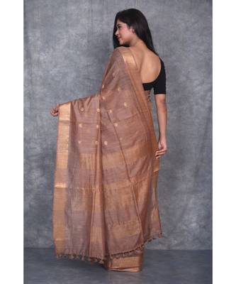 copper silk hand woven handloom saree with blouse 3