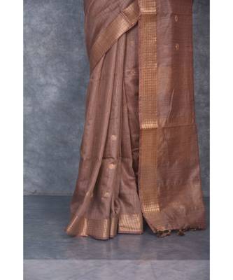 copper silk hand woven handloom saree with blouse 4