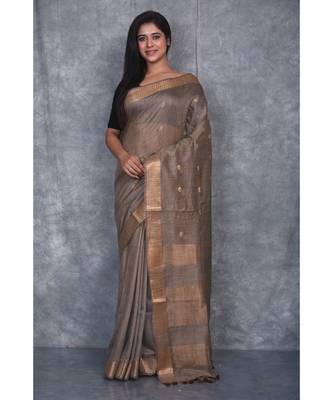 brown silk hand woven handloom saree with blouse 1