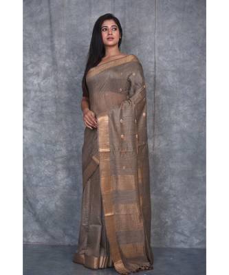brown silk hand woven handloom saree with blouse 2