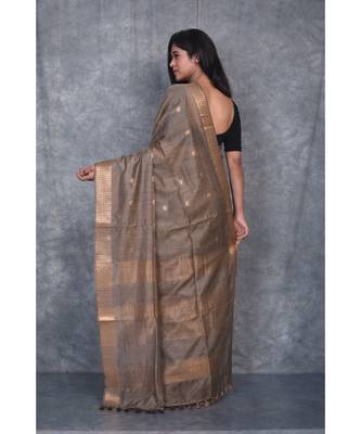 brown silk hand woven handloom saree with blouse 3