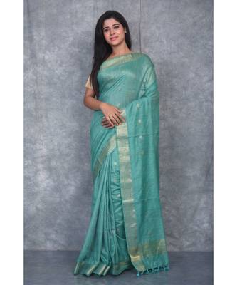 teal silk hand woven handloom saree with blouse 1