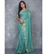teal silk hand woven handloom saree with blouse