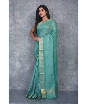 teal silk hand woven handloom saree with blouse 2