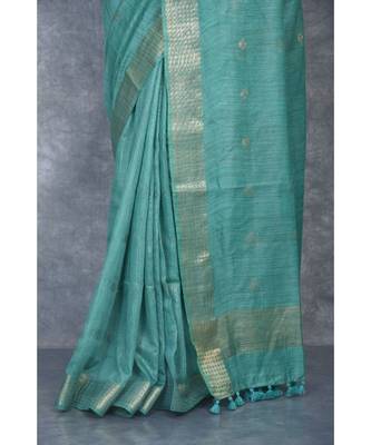 teal silk hand woven handloom saree with blouse 4