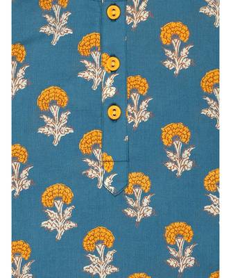 Boys Bansi Dhoti Kurta Set   Genda Phool Print   Blue & Mustard 4