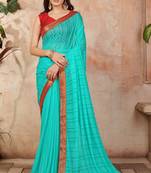 Blue plain lycra saree with blouse