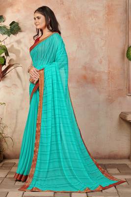 Blue plain lycra saree with blouse 2