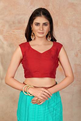 Blue plain lycra saree with blouse 4