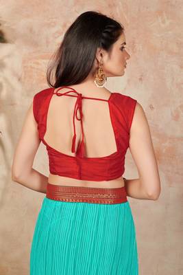 Blue plain lycra saree with blouse 5