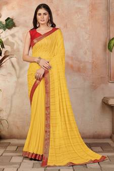 Yellow plain lycra saree with blouse