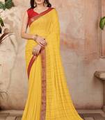 Yellow plain lycra saree with blouse