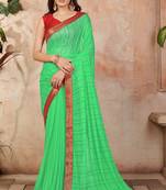 Green plain lycra saree with blouse