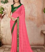 Peach plain lycra saree with blouse