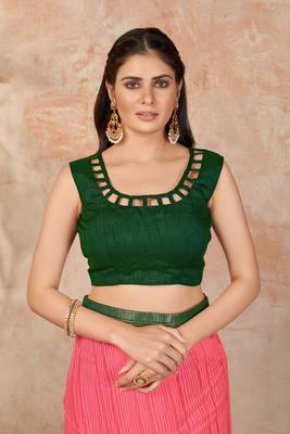 Peach plain lycra saree with blouse 4