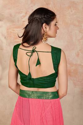 Peach plain lycra saree with blouse 5