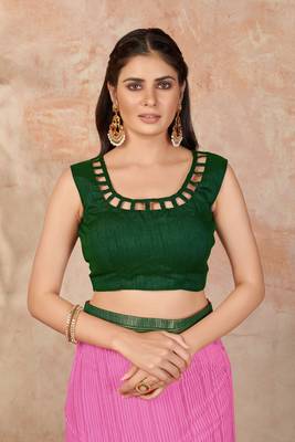 Pink plain lycra saree with blouse 4