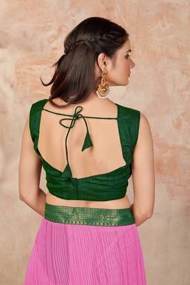 Pink plain lycra saree with blouse 5