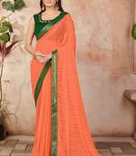 Orange plain lycra saree with blouse