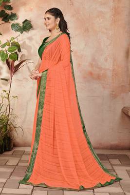 Orange plain lycra saree with blouse 2