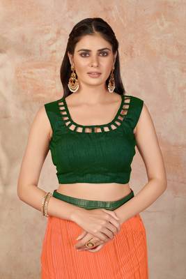 Orange plain lycra saree with blouse 4