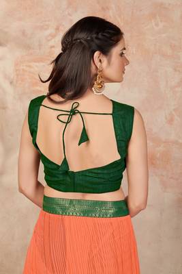 Orange plain lycra saree with blouse 5