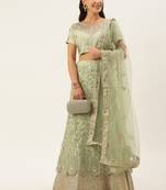 Divaastha Green Embroidered Thread Work Semi-Stitched Lehenga Choli