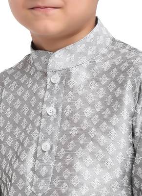 Brocade Kurta Pajama Set Full Sleeve  Silver 4