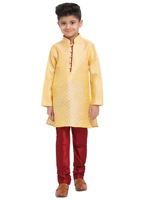 Brocade Kurta Pajama Set Full Sleeve  Golden 1