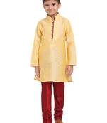 Brocade Kurta Pajama Set Full Sleeve  Golden