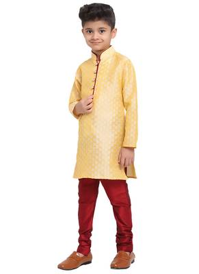 Brocade Kurta Pajama Set Full Sleeve  Golden 2
