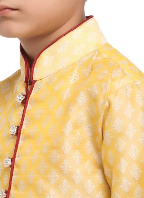 Brocade Kurta Pajama Set Full Sleeve  Golden 3