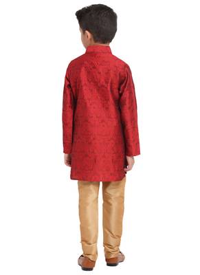 Brocade Kurta Pajama Set Full Sleeve  Red 4