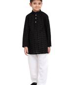 Chikankari Cotton Kurta Pajama Set Full Sleeve  Black