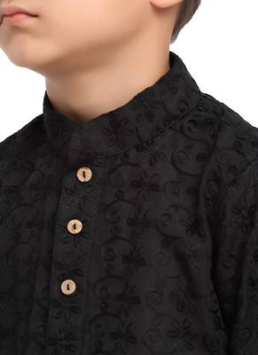 Chikankari Cotton Kurta Pajama Set Full Sleeve  Black 3
