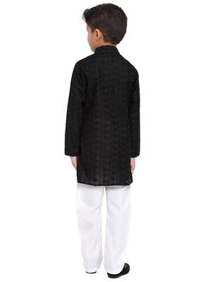 Chikankari Cotton Kurta Pajama Set Full Sleeve  Black 4